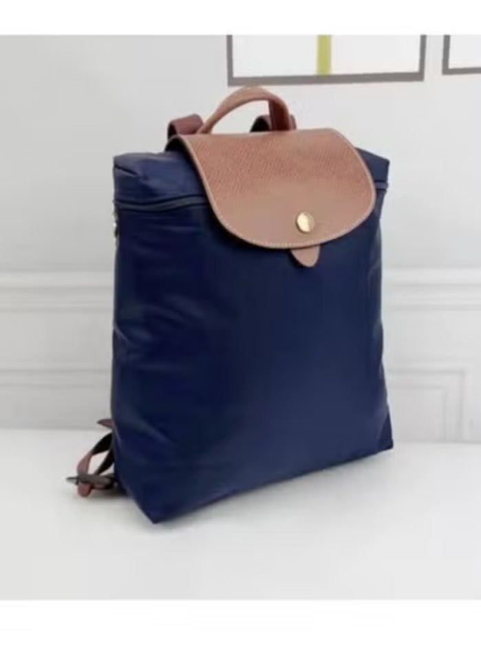 Navy Blue and Brown Color - Blocking Fashion Backpack